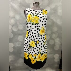 Alyx black polka dot and yellow floral sheath dress size 6
